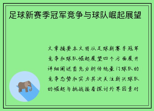 足球新赛季冠军竞争与球队崛起展望